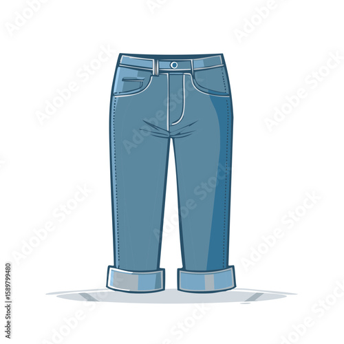 Blue denim pants with cuffed hems for apparel clothing illustrations