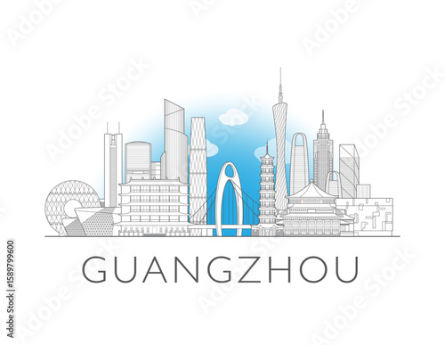 Guangzhou, China, cityscape illustration skyline drawing