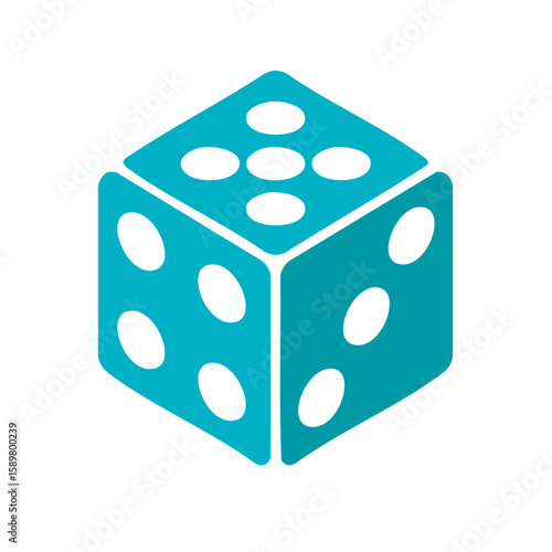 Teal Dice Graphic Illustration with White Spots for Games and Chance Concepts