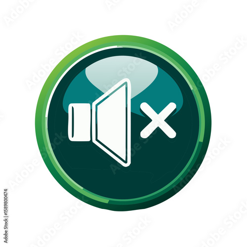 Mute Button Icon Green Glossy Circle White Sound Off Symbol Modern Communication Technology Media