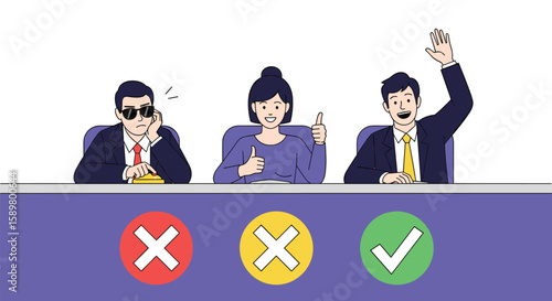 Business people judging candidates giving feedback during evaluation process