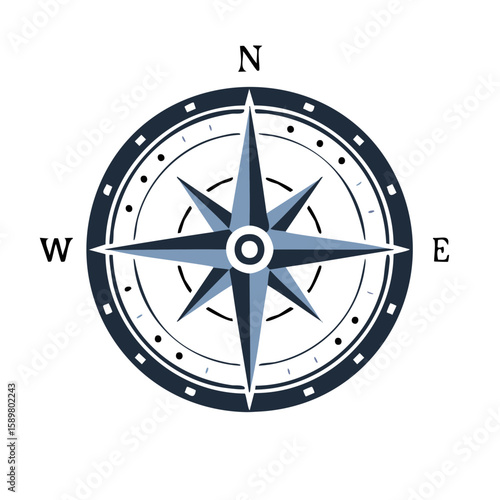 Vintage Style Compass Rose with Blue and White Shades Featuring North South East West Directions
