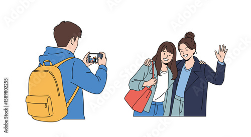 Friends capturing cherished vacation memories together during a delightful outdoor adventure