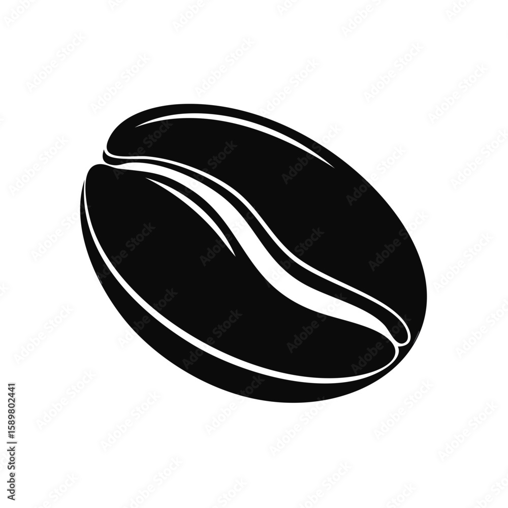 Obraz premium Single coffee bean silhouette icon in black and white isolated vector illustration for food and beverage cafe concept.