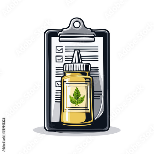 Herbal Remedy Bottle on Clipboard with Checklist for Holistic Health Evaluation