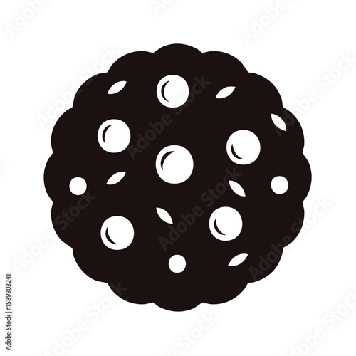 Single delectable chocolate chip cookie graphic illustration with multiple chips, fresh baked good, snack dessert icon