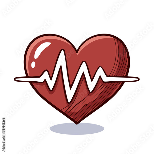 Heart Drawing with EKG Line, Medical Illustration, Health, Cardiology