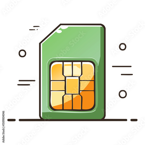 Vibrant Green SIM Card Illustration Featuring Gold Contact Pins in a Stylized Design