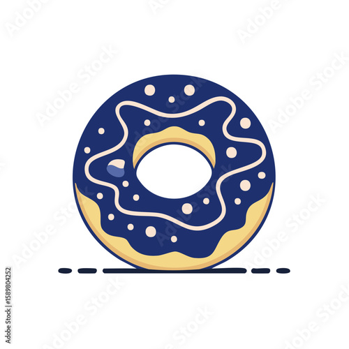 Delicious blue donut with topping sprinkles. Sweet snack flat illustration for dessert, bakery, or confectionary concept design.