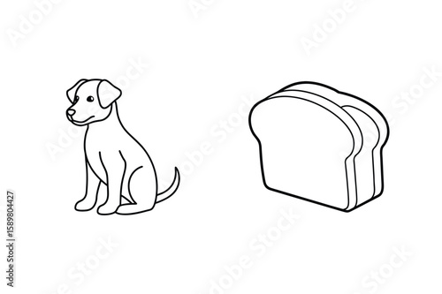 Sitting dog and stacked bread slices puppy canine