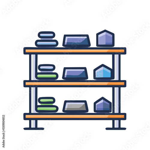 Wallpaper Mural Stylized Shelving Unit with Stacked Towels and Containers Showcasing Modern Design and Functional Storage Solutions. Torontodigital.ca