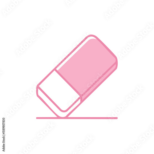 Pink eraser drawing erases line, flat vector icon for graphic design
