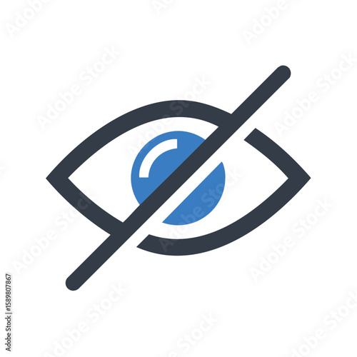 Hidden eye icon representing security, protection, privacy and censorship in blue and black