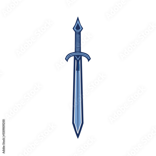 Illustration of a medieval sword with a light blue outline, isolated on white background.