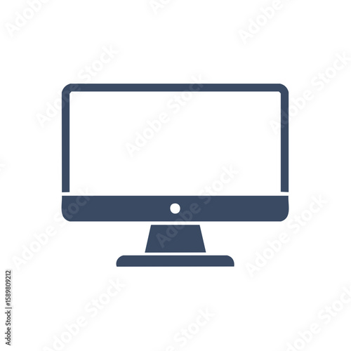 Desktop computer screen display shows a simple monitor and stand with minimal design