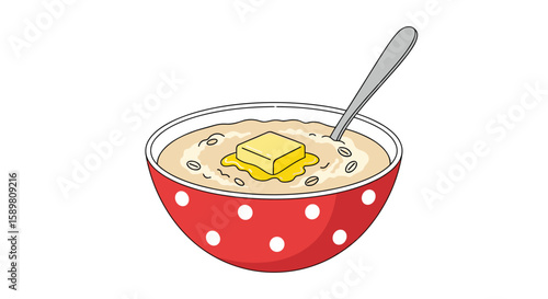 Healthy oatmeal breakfast bowl with butter and spoon delicious morning meal idea