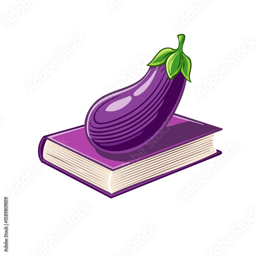 Eggplant on Book Illustration Fresh Produce Knowledge Wisdom Healthy Eating