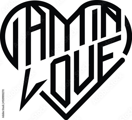 I Am in Love Typography icon – Black Heart Shape Vector with Romantic Lettering.