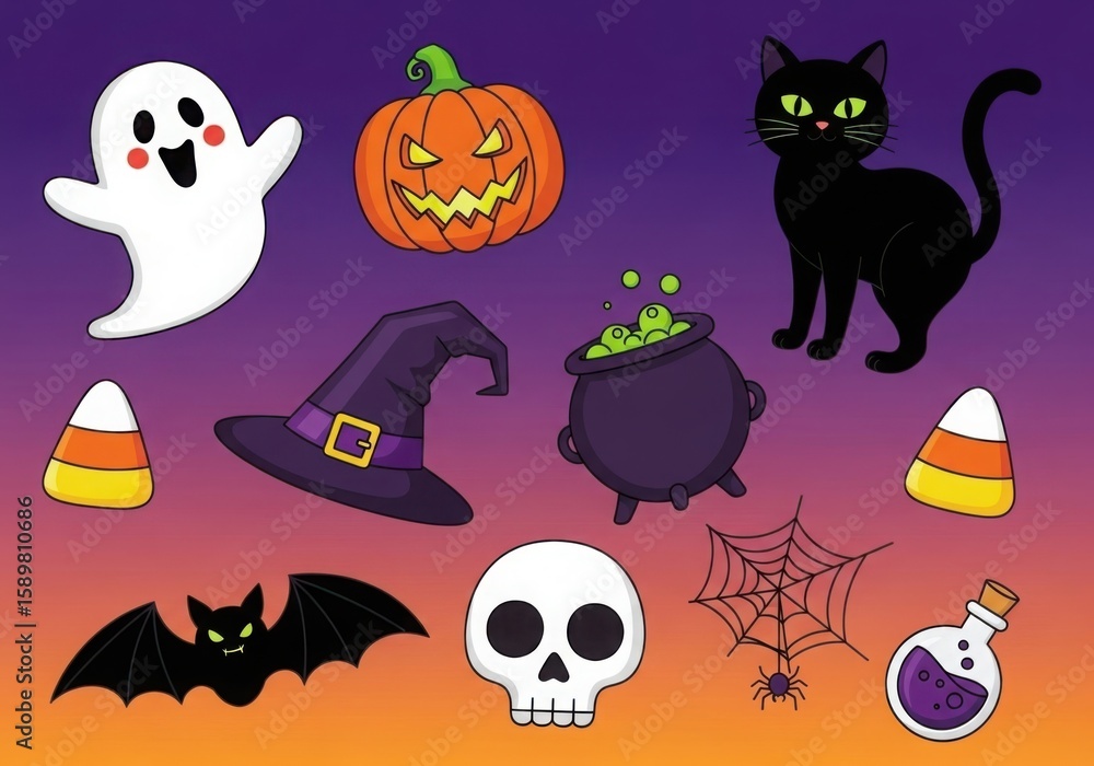 Obraz premium Halloween Banner with Spooky Night and Bats