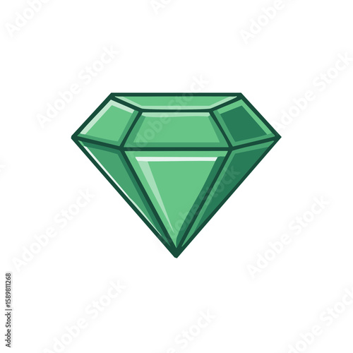 Isolated Emerald Gemstone Illustration: Facets, Green Jewel, Cartoon