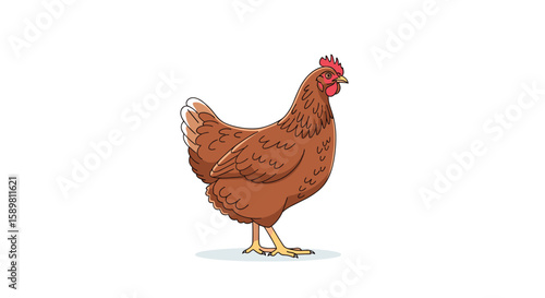 A realistic pixel art chicken standing proudly on the grass showing off its brown feathers and red comb