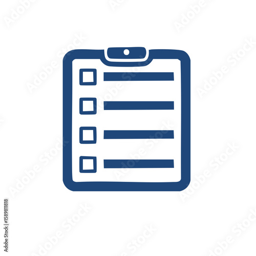 Blue Clipboard with Four Lines and Checkboxes for Task List or Survey Form