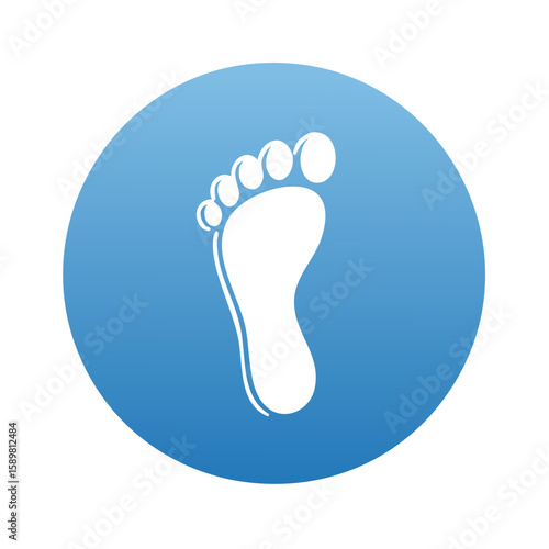 White Footprint Icon on Gradient Blue Circle Foot feet anatomy body part symbol