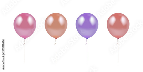 Red, pink and purple Colorful Realistic shiny balloons.