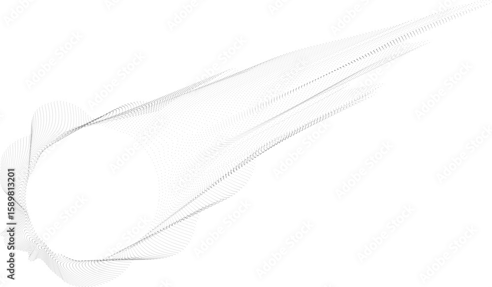 Fototapeta premium Central hollow circle with directional rays extending outward in a comet-like trajectory, forming an abstract pattern.