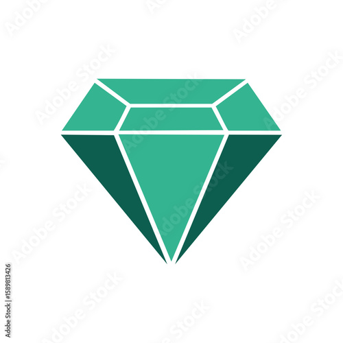 Minimalist Graphic of a Teal Diamond with Dark Green Details, Clean Shape, Modern Design