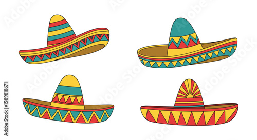 Colorful traditional mexican sombrero hats festive celebration fiesta attire cultural headwear artistic design elements fun party accessories