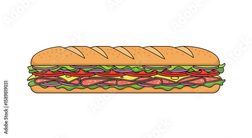 A long sub sandwich filled with fresh meats cheeses vegetables and condiments ready to be enjoyed for lunch or dinner