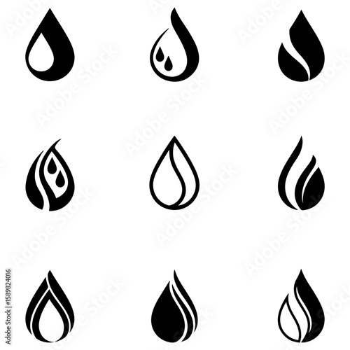 Industrial liquid drop icons representing fuel, petroleum, and other chemical substances for business use