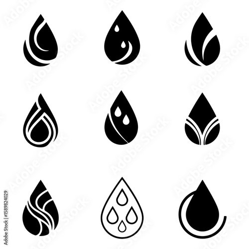 Vector collection of crude oil and gas drop symbols for industrial and manufacturing logos