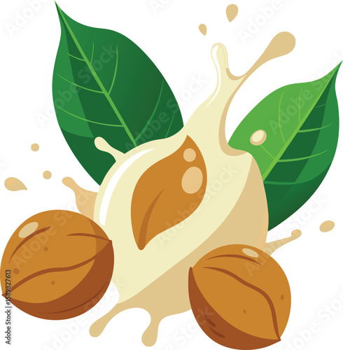 Nutty splash with green leaves vector