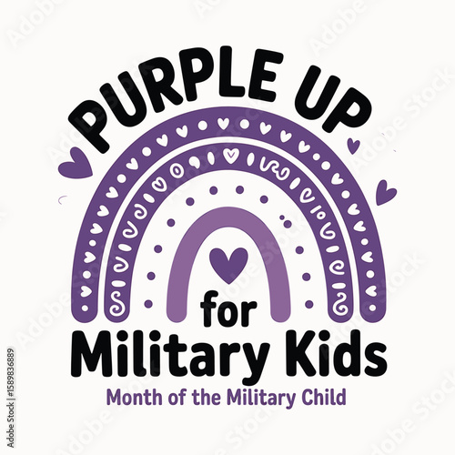 Purple Up for Military Kids Design, Rainbow Graphic for Month of the Military Child, Purple Awareness, Military Support, Kid's Advocacy, Symbol of Strength and Resilience for Military Families, Milita