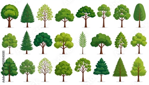 Collection of stylized cartoon trees