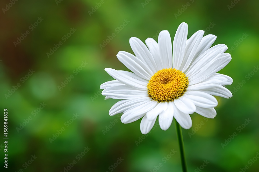 Fototapeta premium Detailed macro image of a white daisy flower against a green background