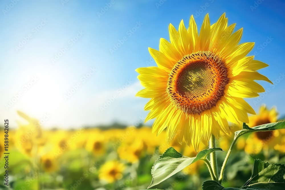 Vibrant yellow sunflower blooms in a field during summer, isolated against a clear backdrop Vibrant yellow sunflower blooms in a field during summer, isolated against a clear backdrop