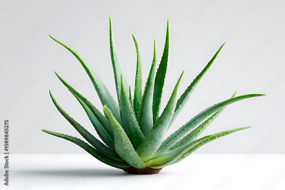 Fototapeta premium Closeup of a vibrant Aloe Vera plant on a clean white surface