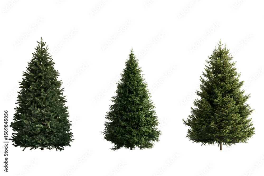 Obraz premium Three different types of evergreen trees on black background