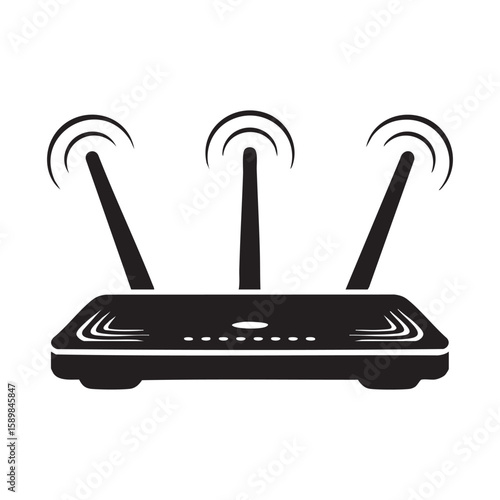 Vector Illustration Of A Wireless Router Device For Internet Connectivity In Black And White