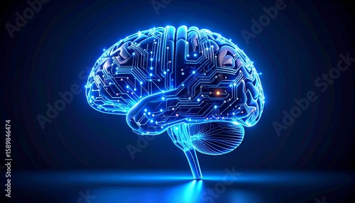 Futuristic AI brain circuits concept illustration
