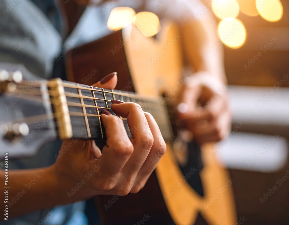 Fototapeta premium Close-up of hands playing an acoustic guitar