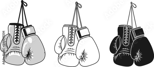 Isolated illustration showing boxing gloves in different styles, a powerful symbol of strength and combat sports.