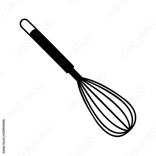 Outline a kitchen whisk with a rounded handle on utensil cooking