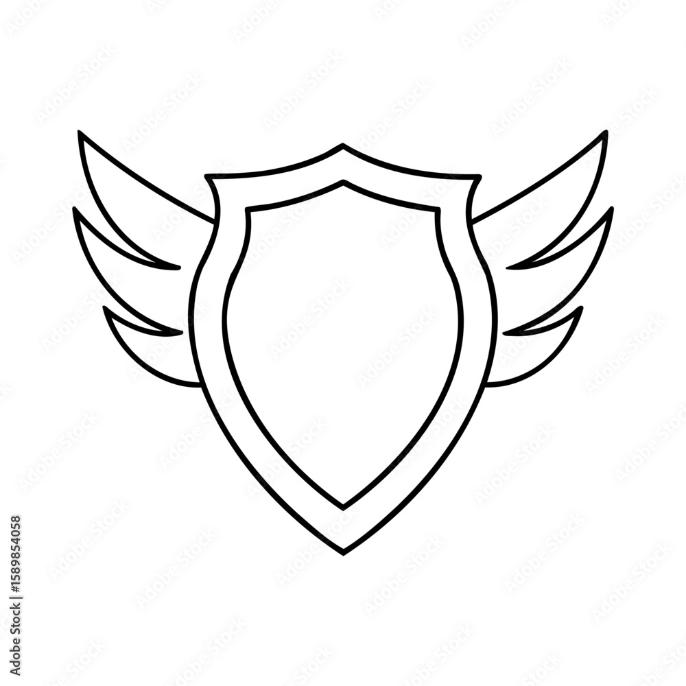 Fototapeta premium Outline shield with wings on emblem symbol