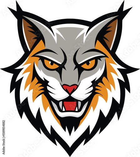 Fierce lynx head mascot logo with dynamic fur flares