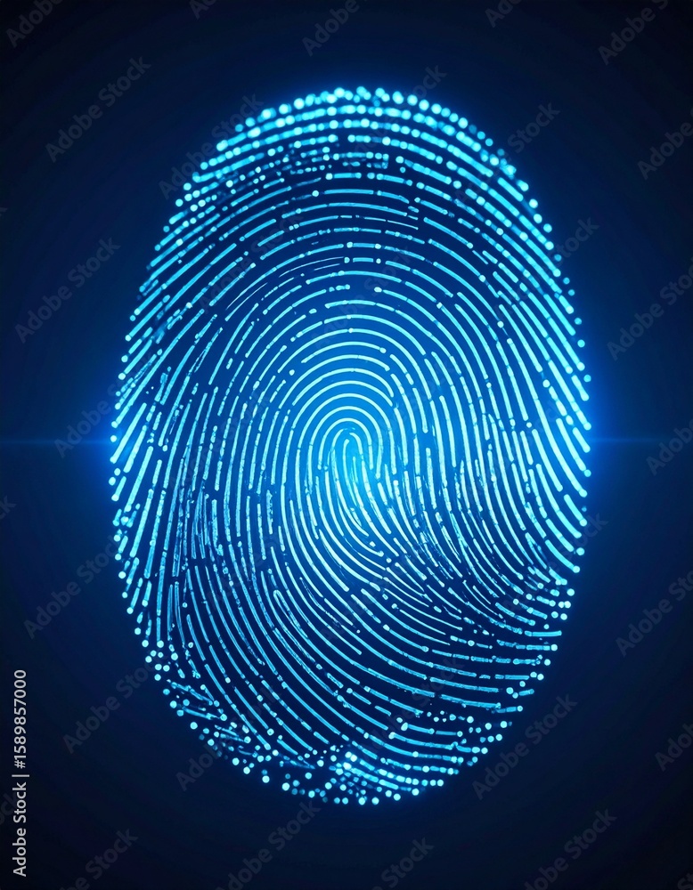 Futuristic digital fingerprint design glowing with a blue hue Futuristic digital fingerprint design glowing with a blue hue