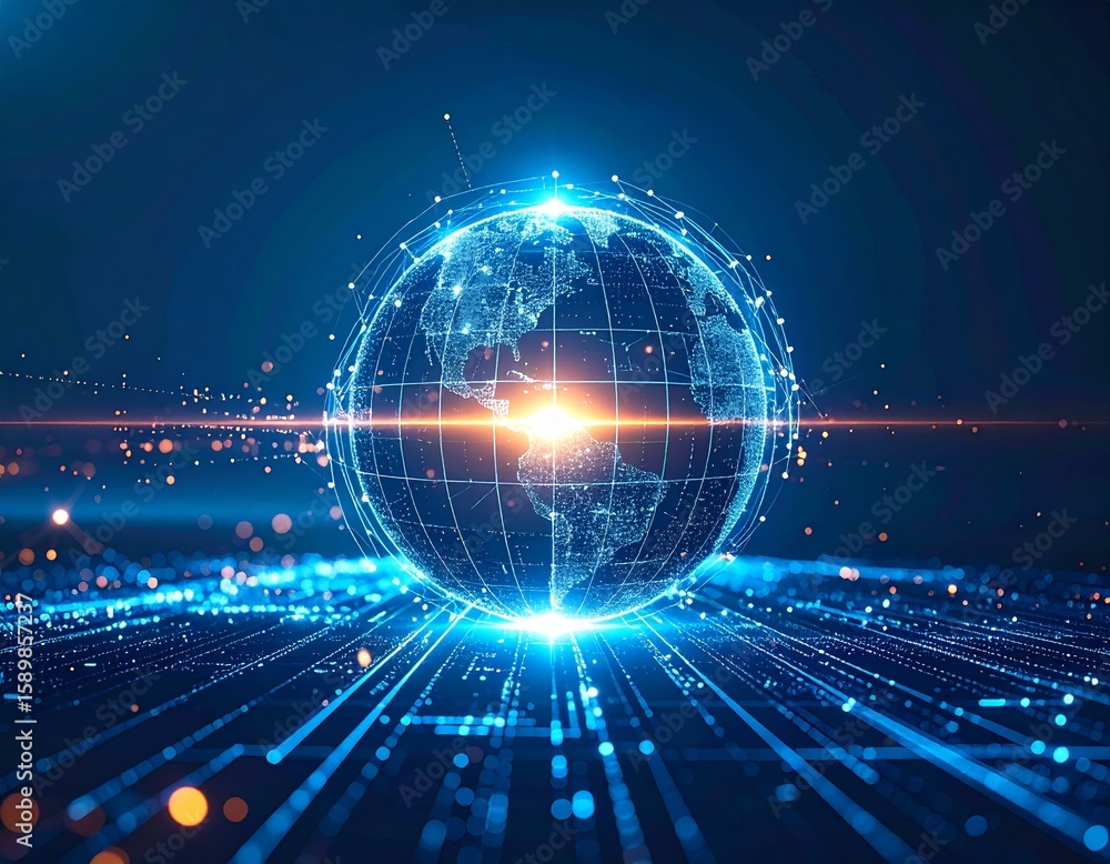Fototapeta premium Digital globe with glowing data points and network connections around 